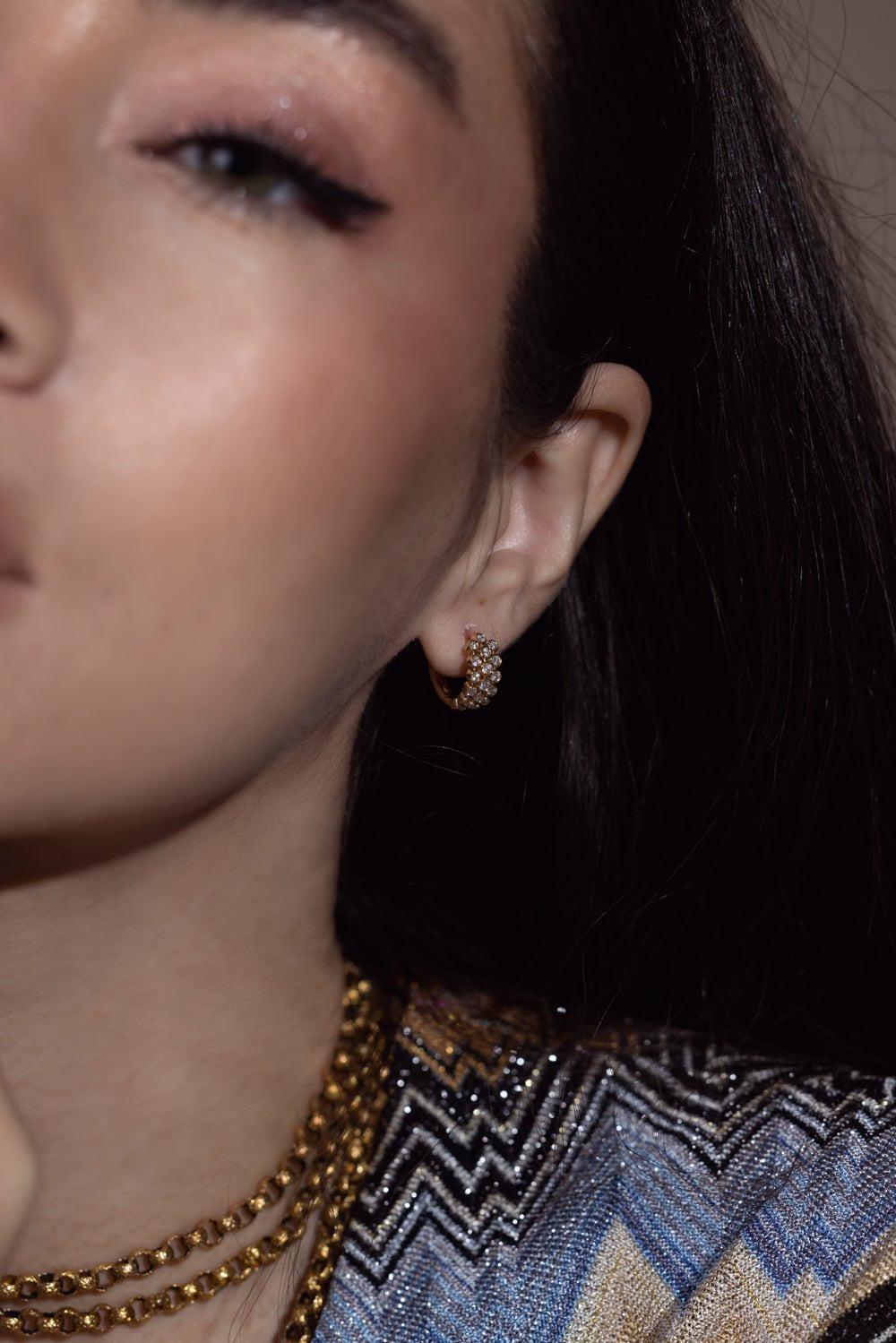 ANITA KO-Three Row Diamond Huggie Earrings-YELLOW GOLD