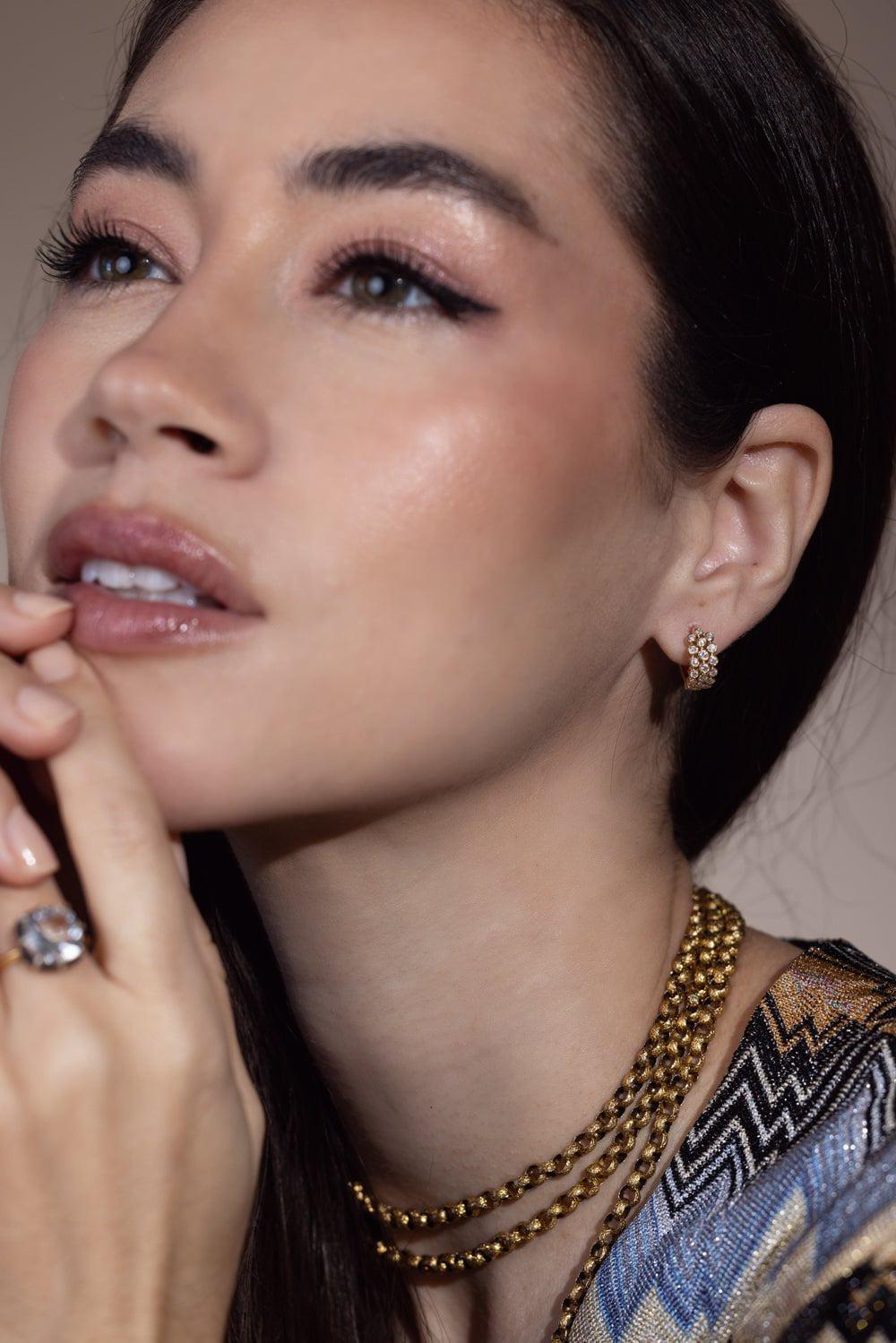 ANITA KO-Three Row Diamond Huggie Earrings-YELLOW GOLD