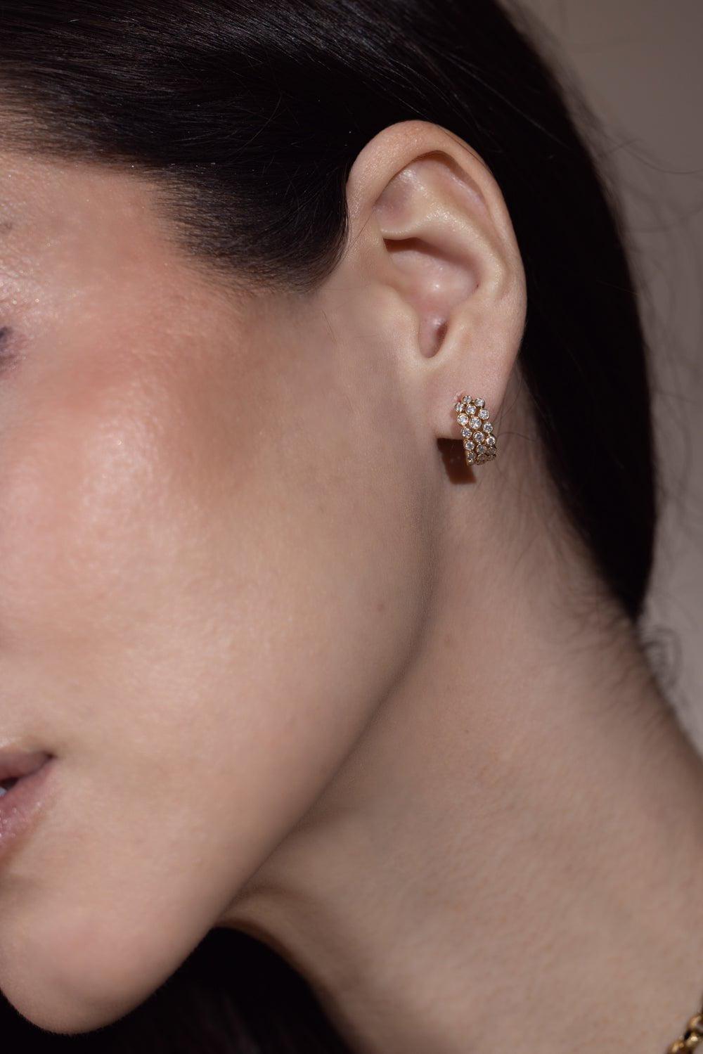 ANITA KO-Three Row Diamond Huggie Earrings-YELLOW GOLD
