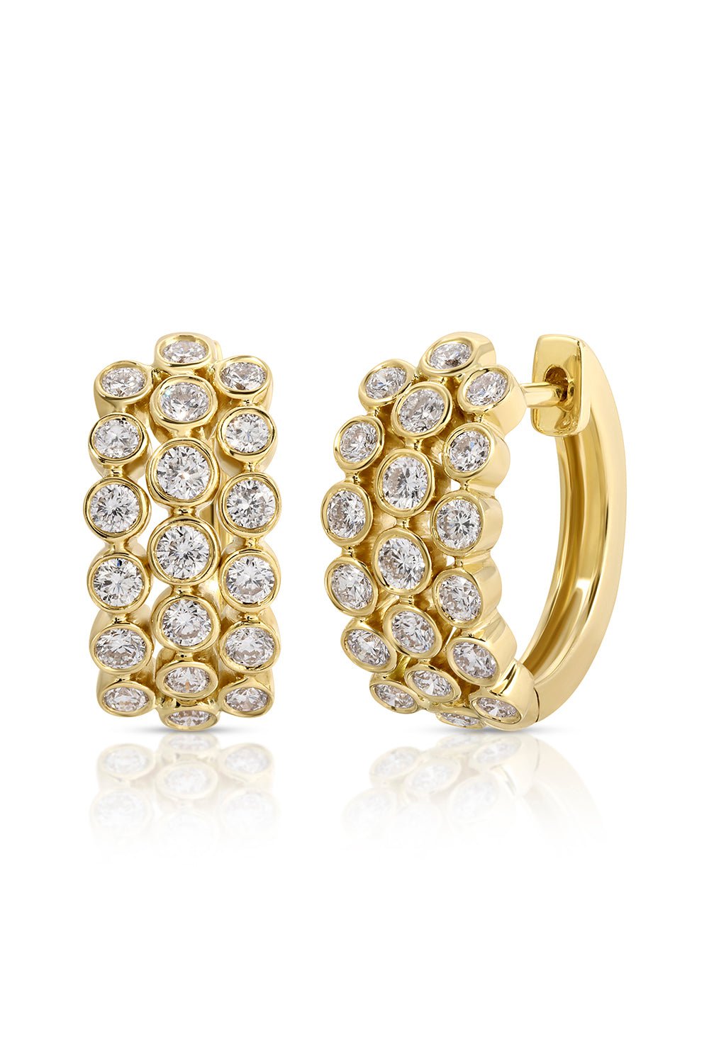 ANITA KO-Three Row Diamond Huggie Earrings-YELLOW GOLD
