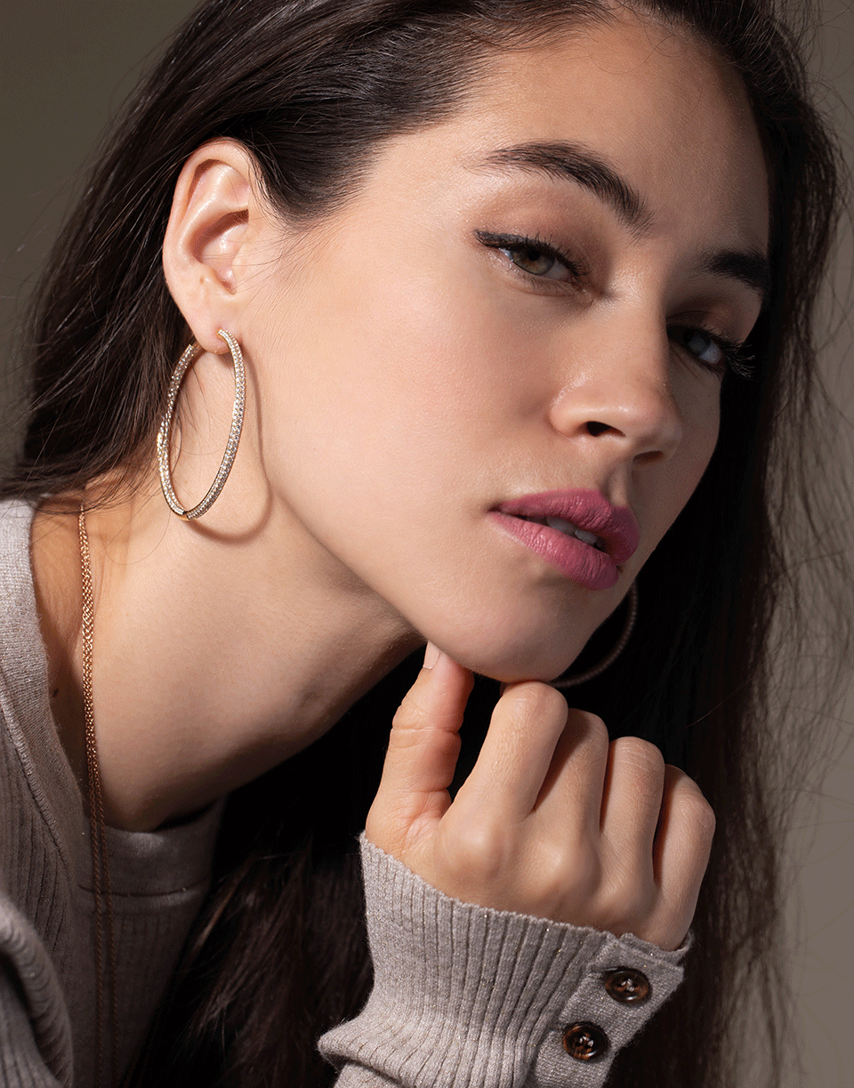 ANITA KO-Three Row Micro Pave Diamond Hoops-YELLOW GOLD