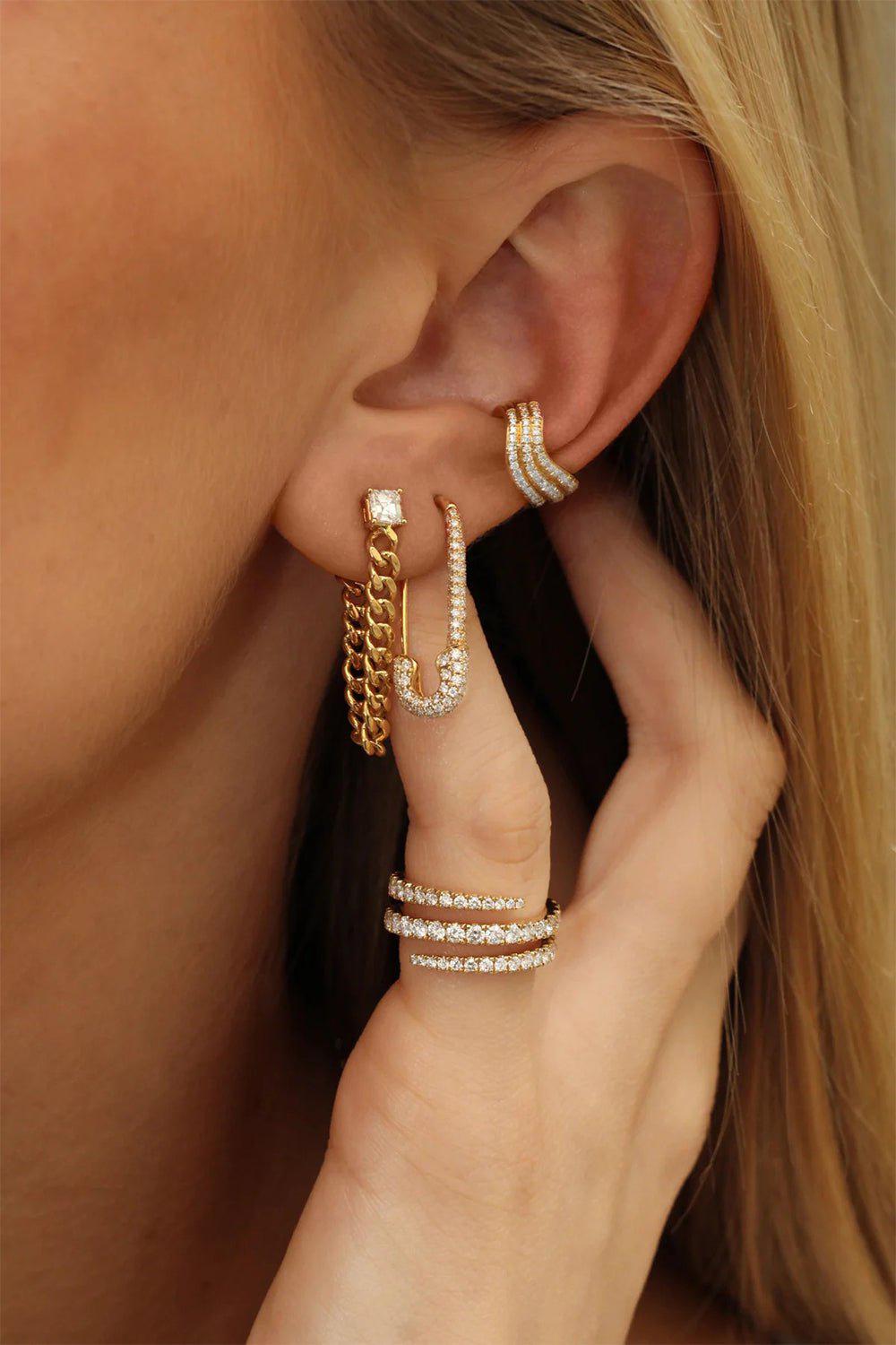 ANITA KO-Yellow Gold Pave Diamond Single Saftey Pin Earring-YELLOW GOLD