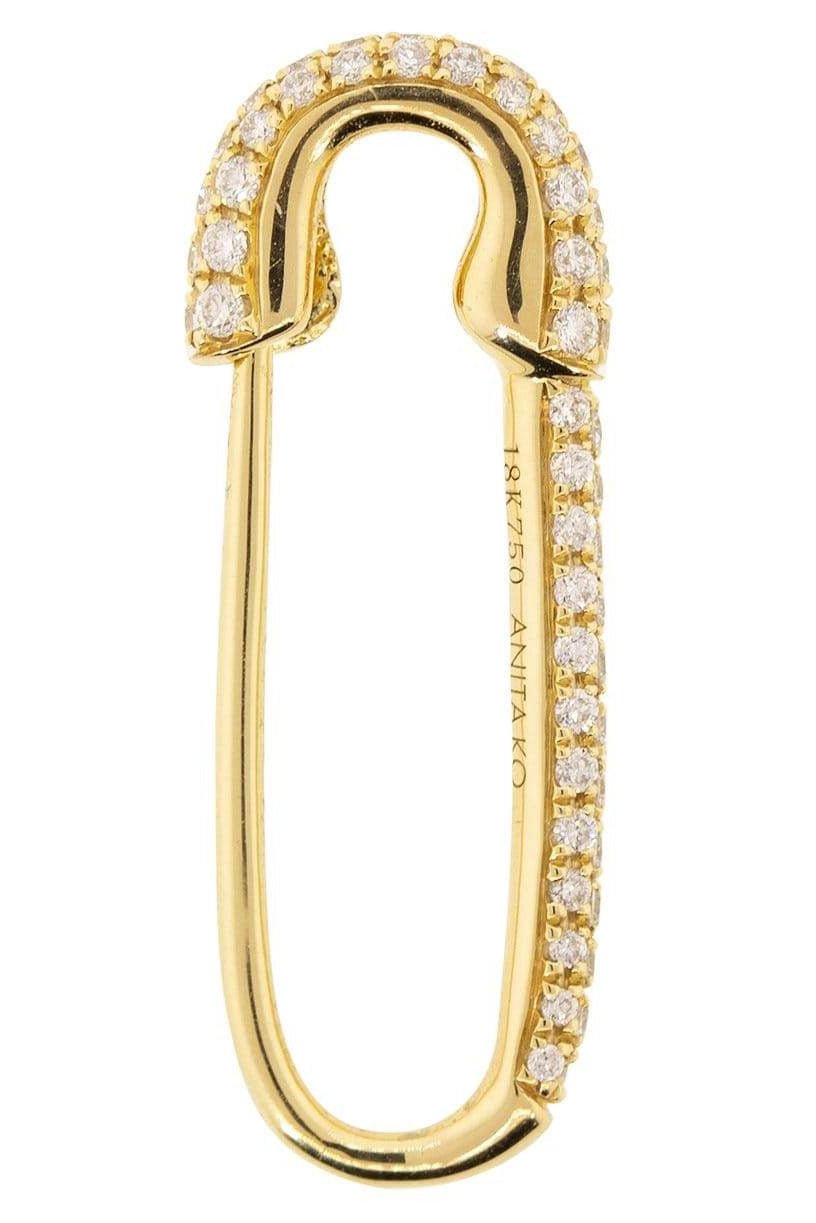 ANITA KO-Yellow Gold Pave Diamond Single Saftey Pin Earring-YELLOW GOLD