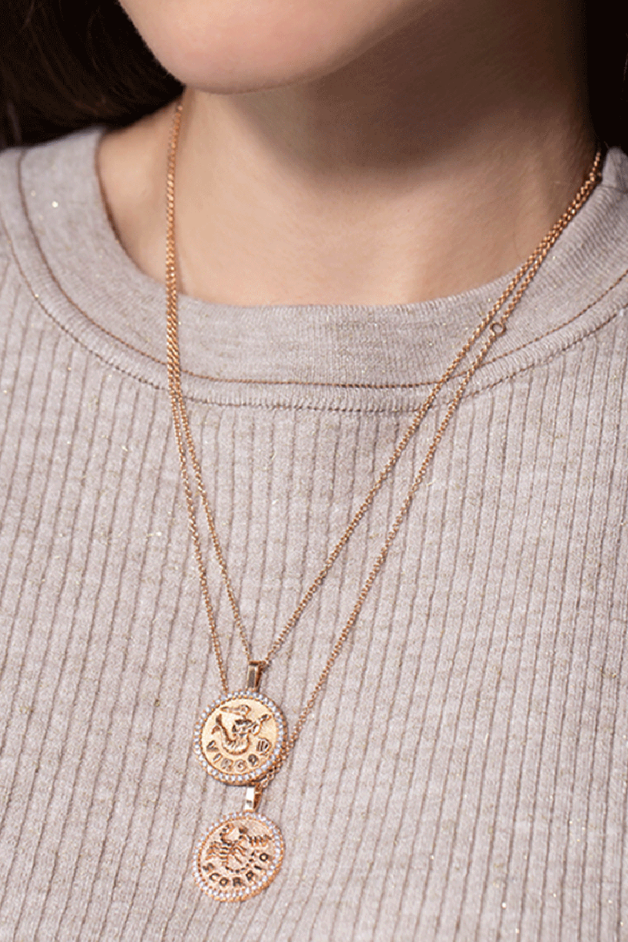 ANITA KO-Scorpio Zodiac Coin Pendant Necklace-ROSE GOLD