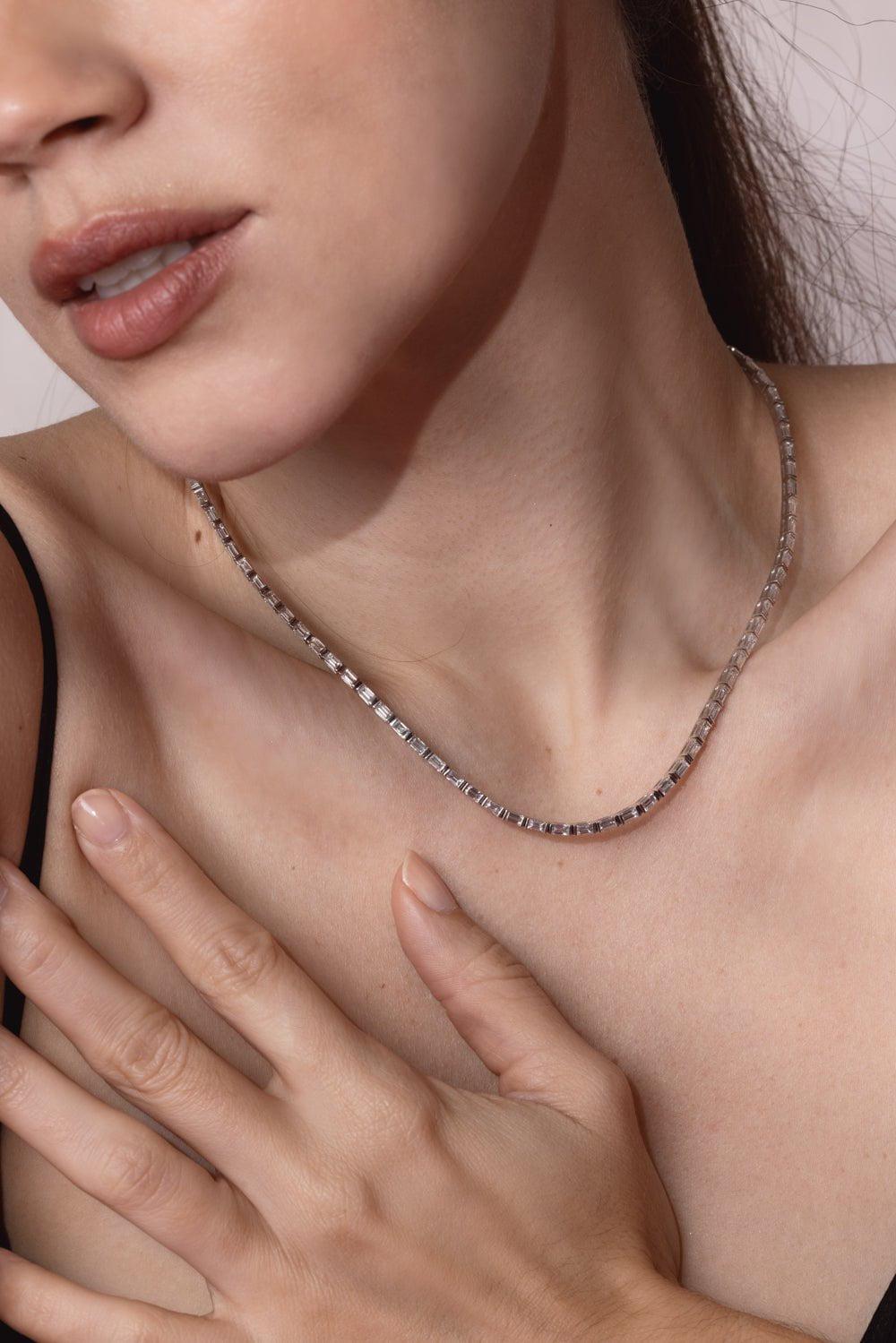 ANITA KO-Baguette Diamond Choker Necklace-WHITE GOLD