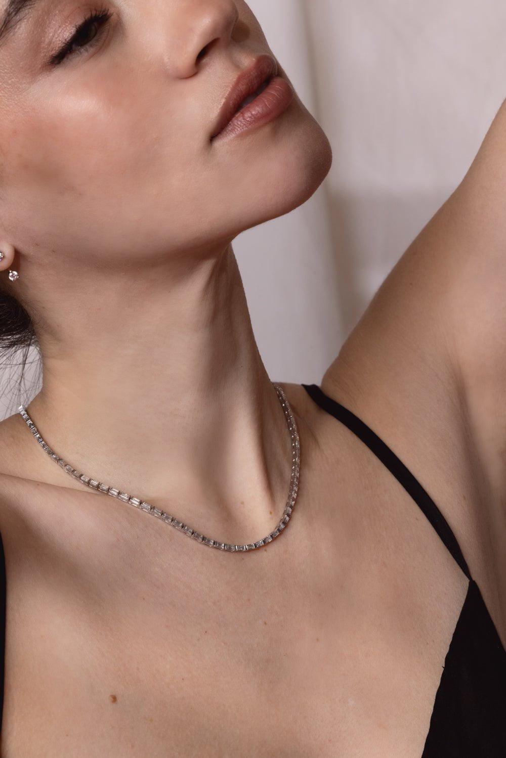 ANITA KO-Baguette Diamond Choker Necklace-WHITE GOLD