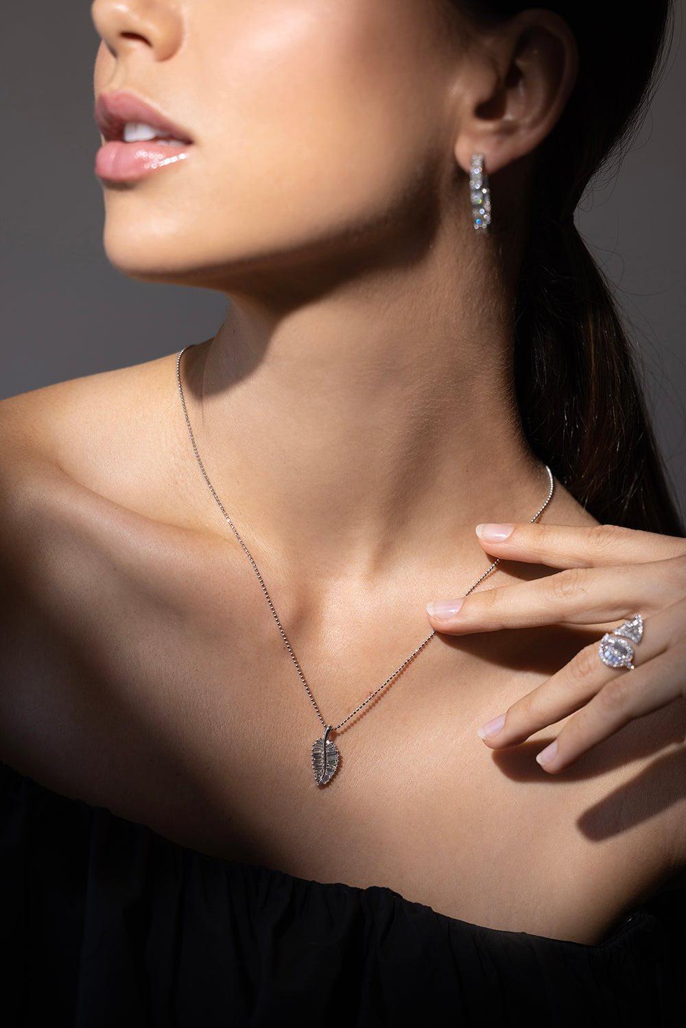 ANITA KO-Diamond Palm Leaf Necklace-WHITE GOLD