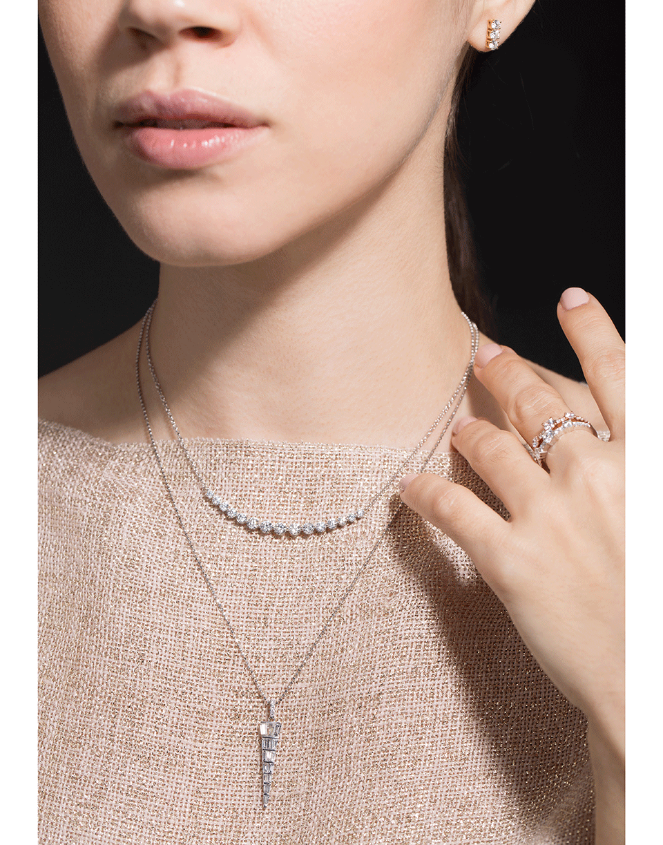 ANITA KO-Large Baguette Diamond Dagger Necklace-WHITE GOLD