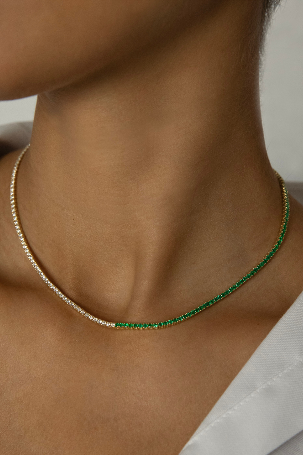 Emerald Diamond Hepburn Choker Necklace-YELLOW GOLD-JEWELRYFINE JEWELNECKLACE O-ANITA KO