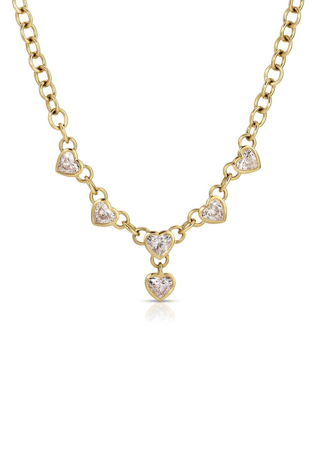 ANITA KO-Six Bezel Diamond Heart Chain Link Necklace-YELLOW GOLD