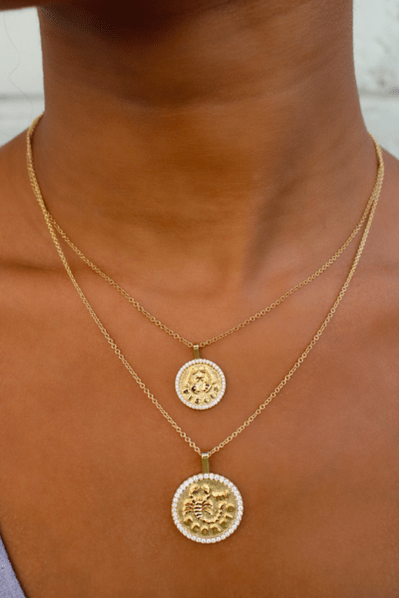 ANITA KO-Small Capricorn Zodiac Coin Pendant Necklace-YELLOW GOLD