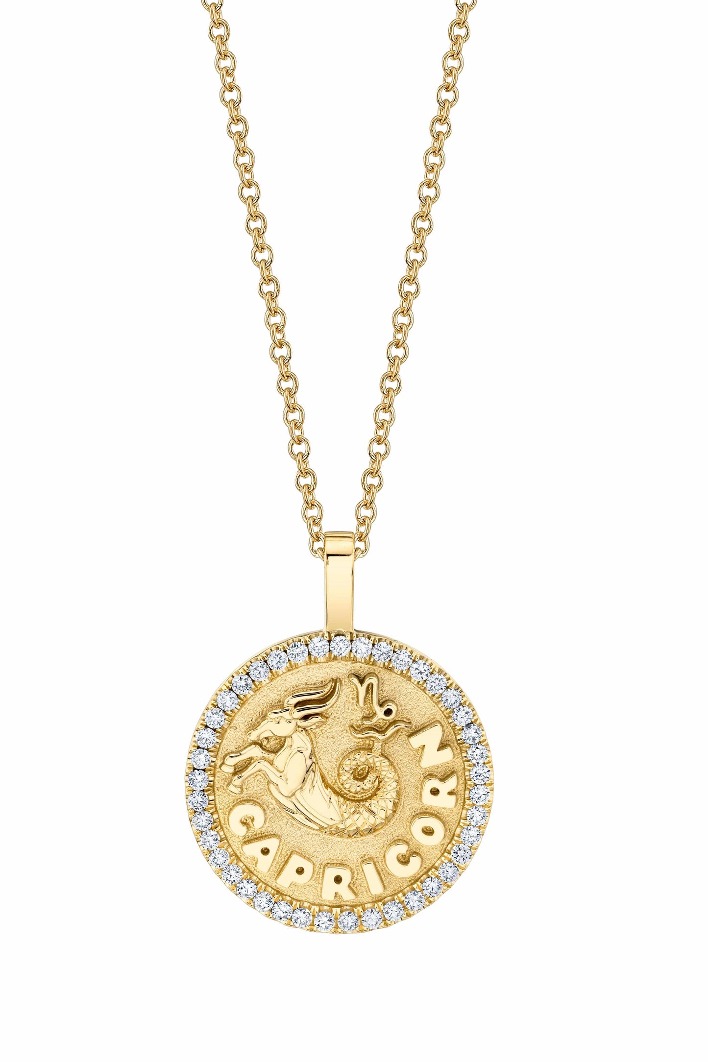 ANITA KO-Small Capricorn Zodiac Coin Pendant Necklace-YELLOW GOLD