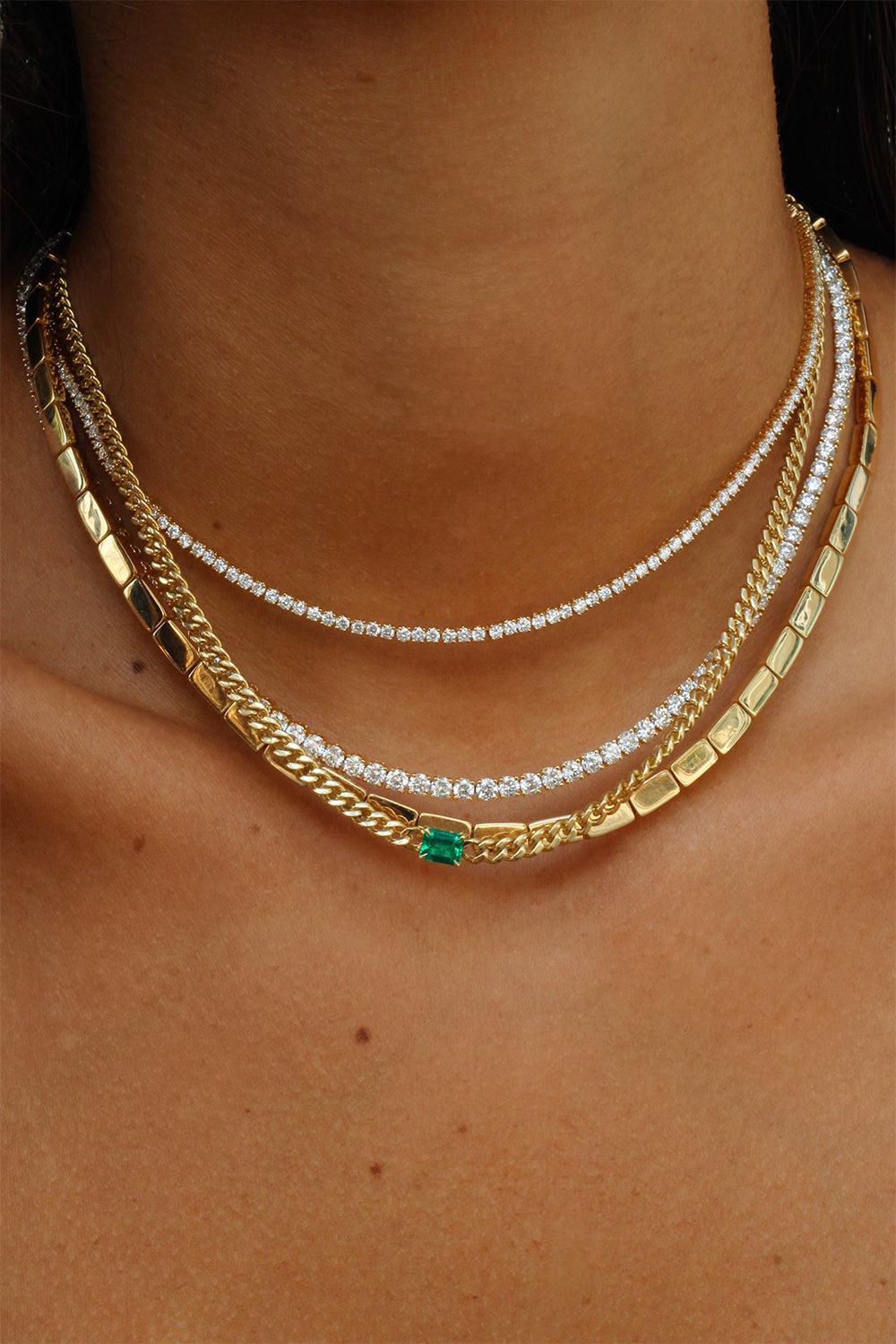 ANITA KO-Small Cuban Link Emerad Necklace-YELLOW GOLD