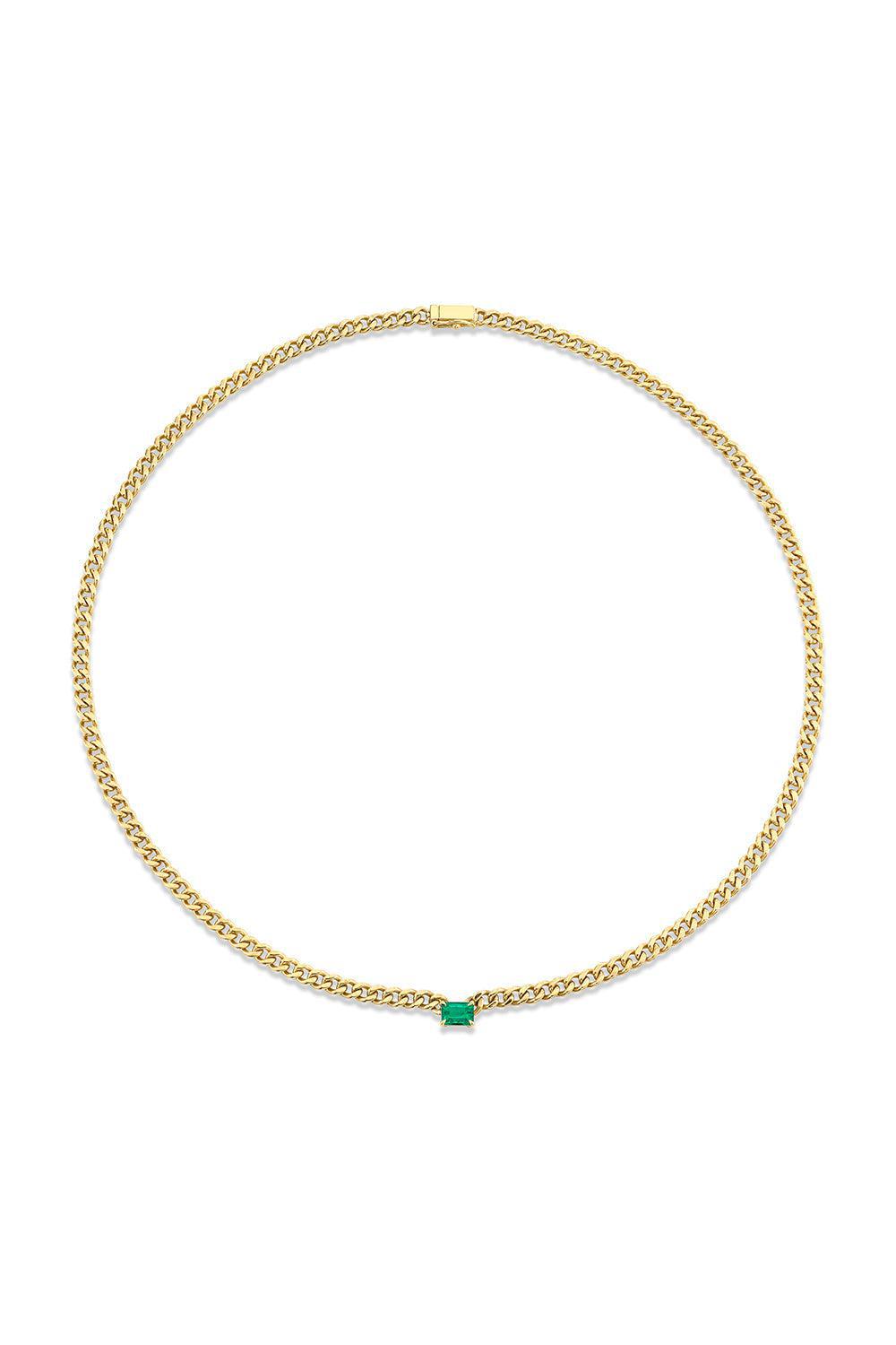 ANITA KO-Small Cuban Link Emerad Necklace-YELLOW GOLD