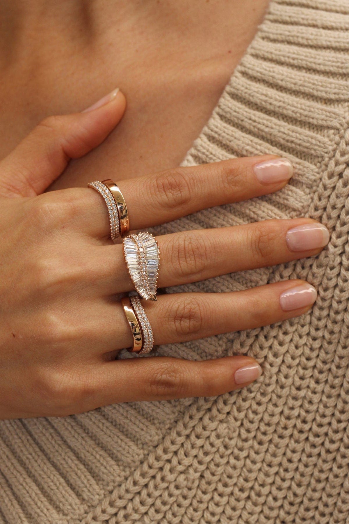 ANITA KO-Sideways Palm Leaf Diamond Ring-ROSE GOLD