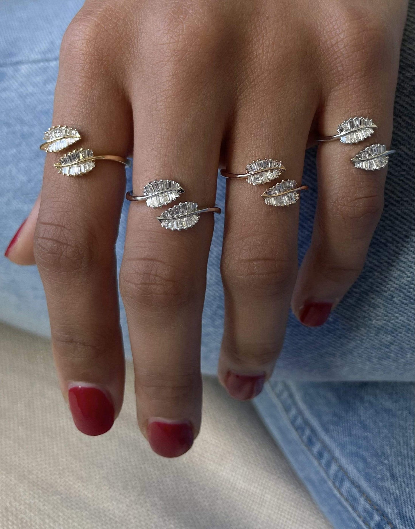 ANITA KO-White Gold Small Diamond Palm Leaf Ring-WHITE GOLD