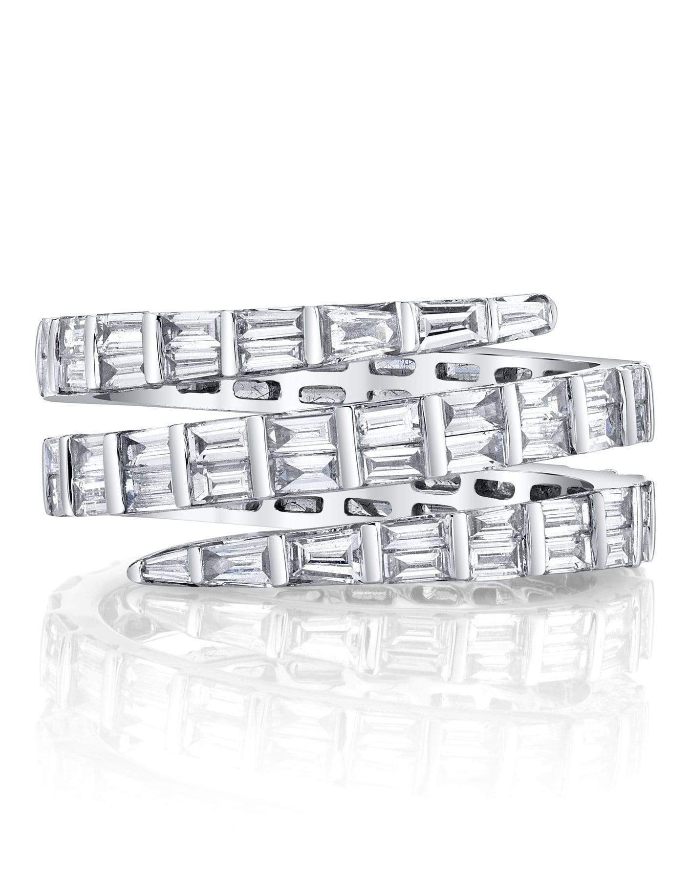 ANITA KO-Three Row Baguette Diamond Coil Ring - White Gold-WHITE GOLD