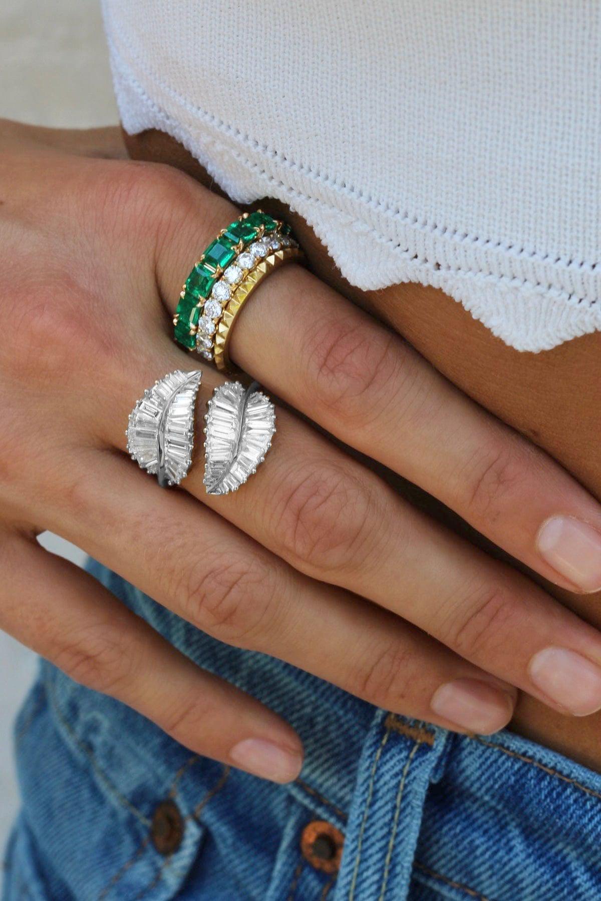 ANITA KO-Classic Palm Leaf Diamond Ring - White Gold-WHITE GOLD