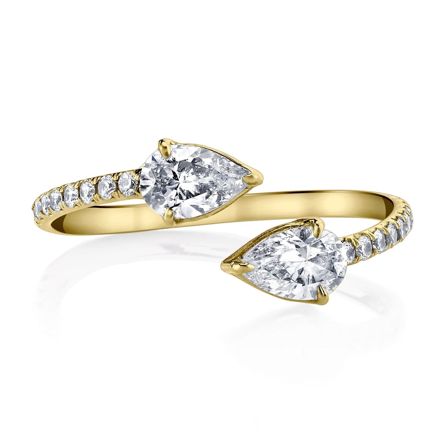 ANITA KO-Two Stone Diamond Claw Ring with Pave Band-YELLOW GOLD