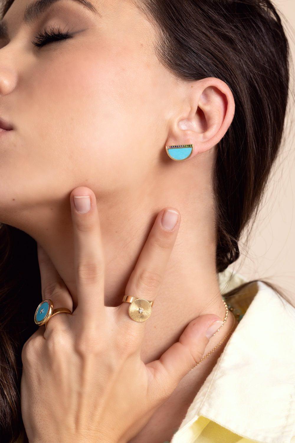 ANNA MACCIERI ROSSI-Ora Half An Hour Turquoise Mini Earrings-YELLOW GOLD