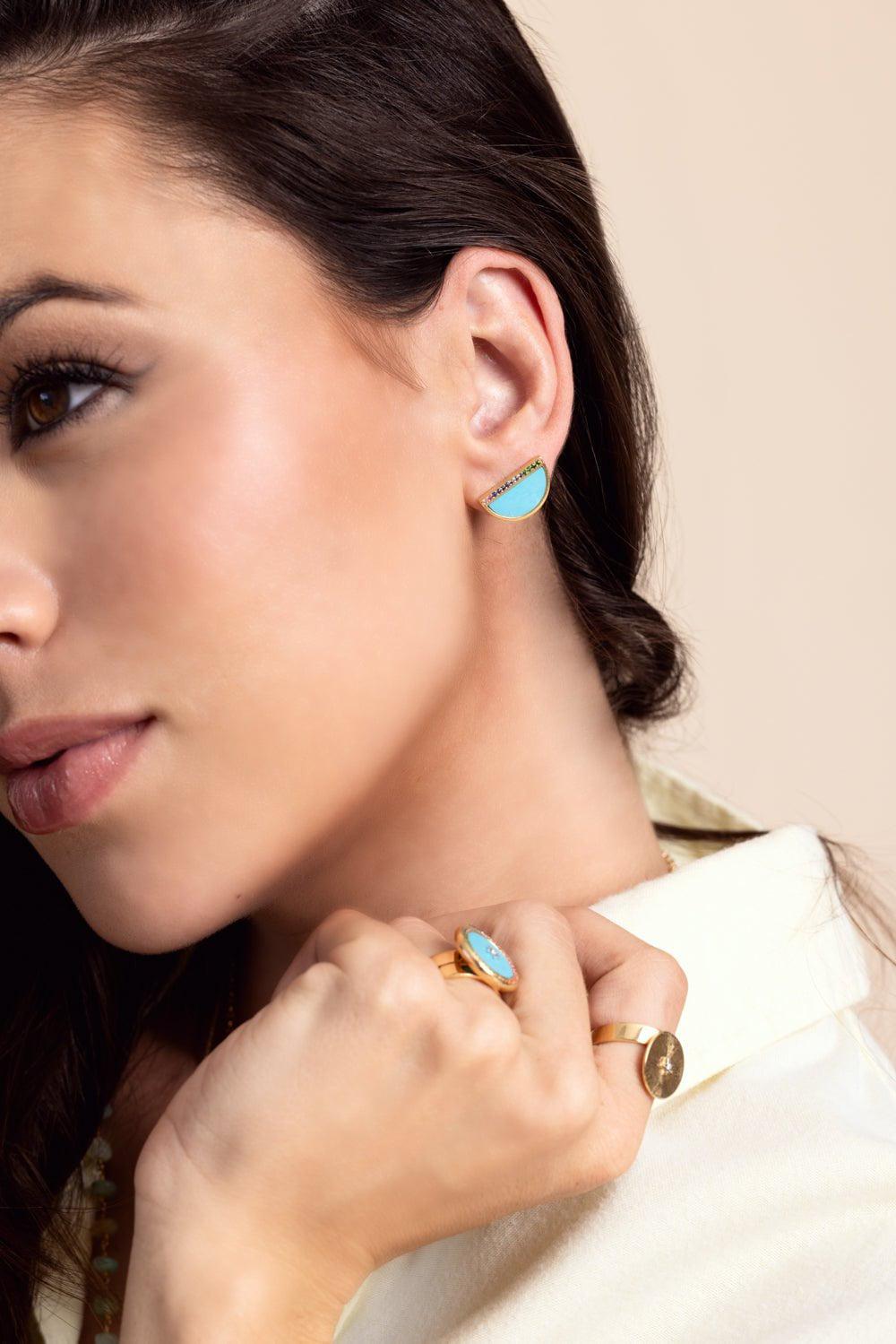 ANNA MACCIERI ROSSI-Ora Half An Hour Turquoise Mini Earrings-YELLOW GOLD