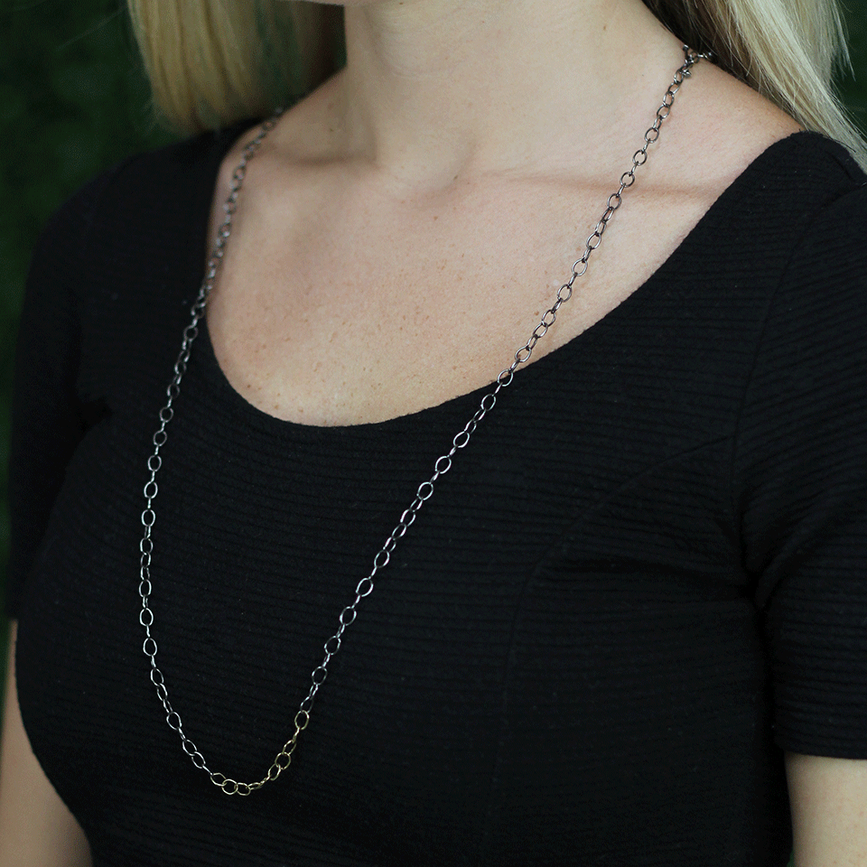 ANNIE FENSTERSTOCK-Oval Link Chain Necklace-SLVR/YG