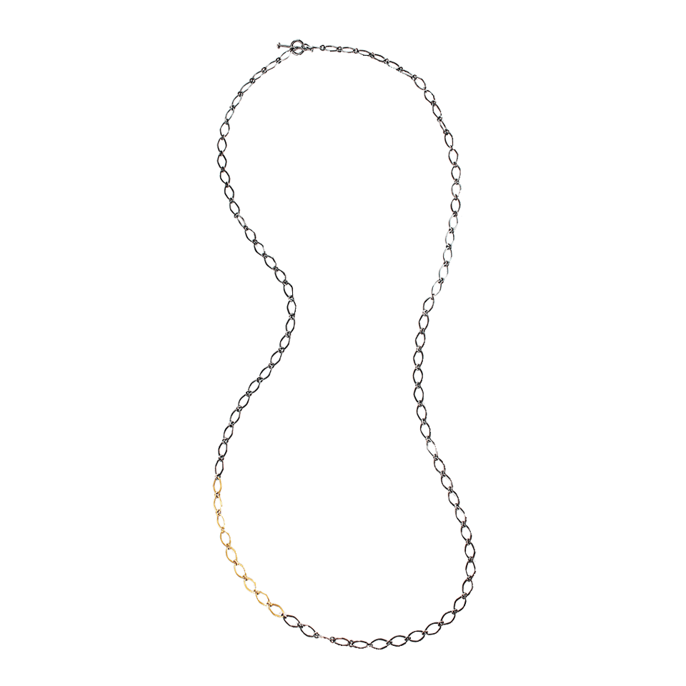 ANNIE FENSTERSTOCK-Oval Link Chain Necklace-SLVR/YG