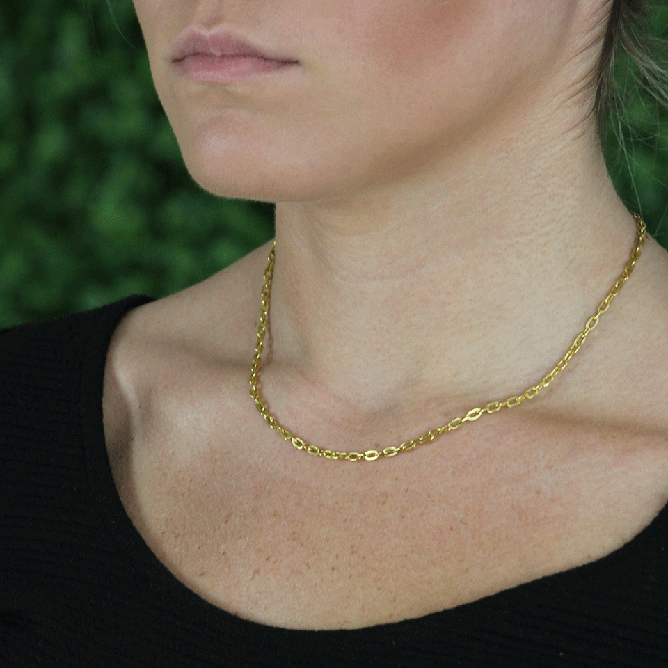 ANNIE FENSTERSTOCK-Adjustable Oval Link Necklace-YLLW GLD