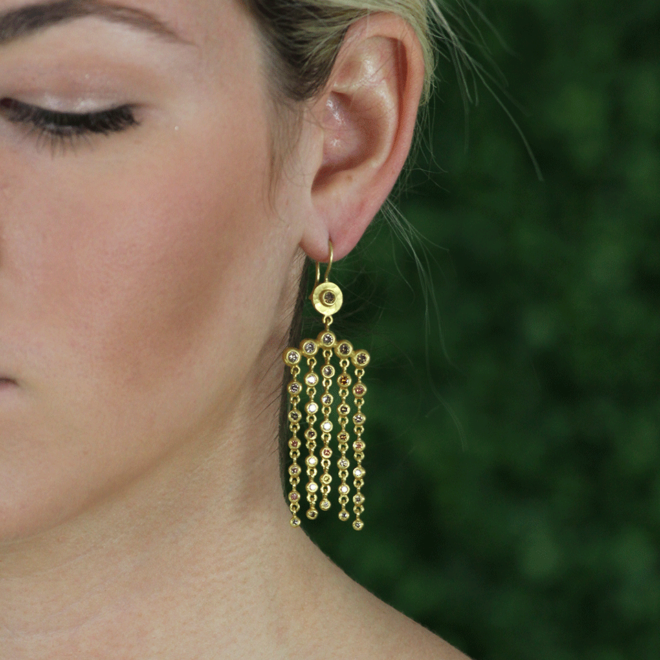ANNIE FENSTERSTOCK-Cascade Natural Fancy Color Diamond Earrings-YLW GOLD