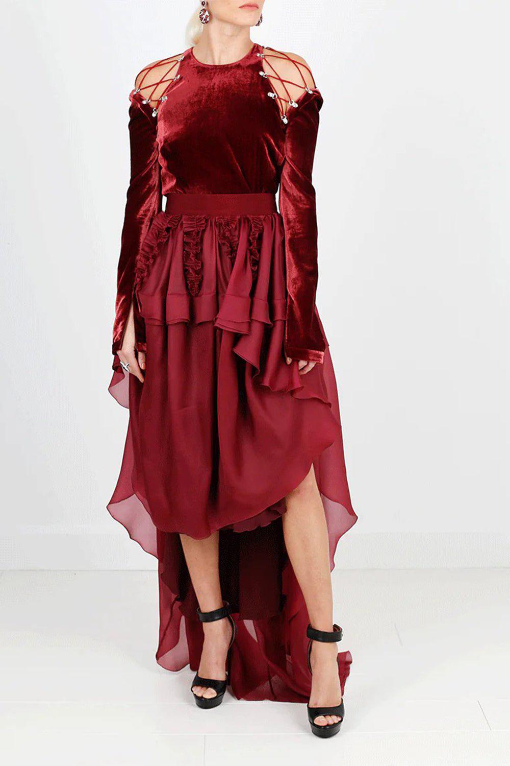 ANTONIO BERARDI-Velvet Tie Shoulder Top-
