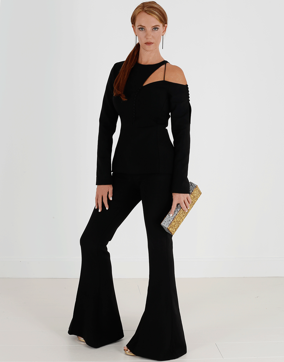 ANTONIO BERARDI-One Shoulder Woven Top-BLACK