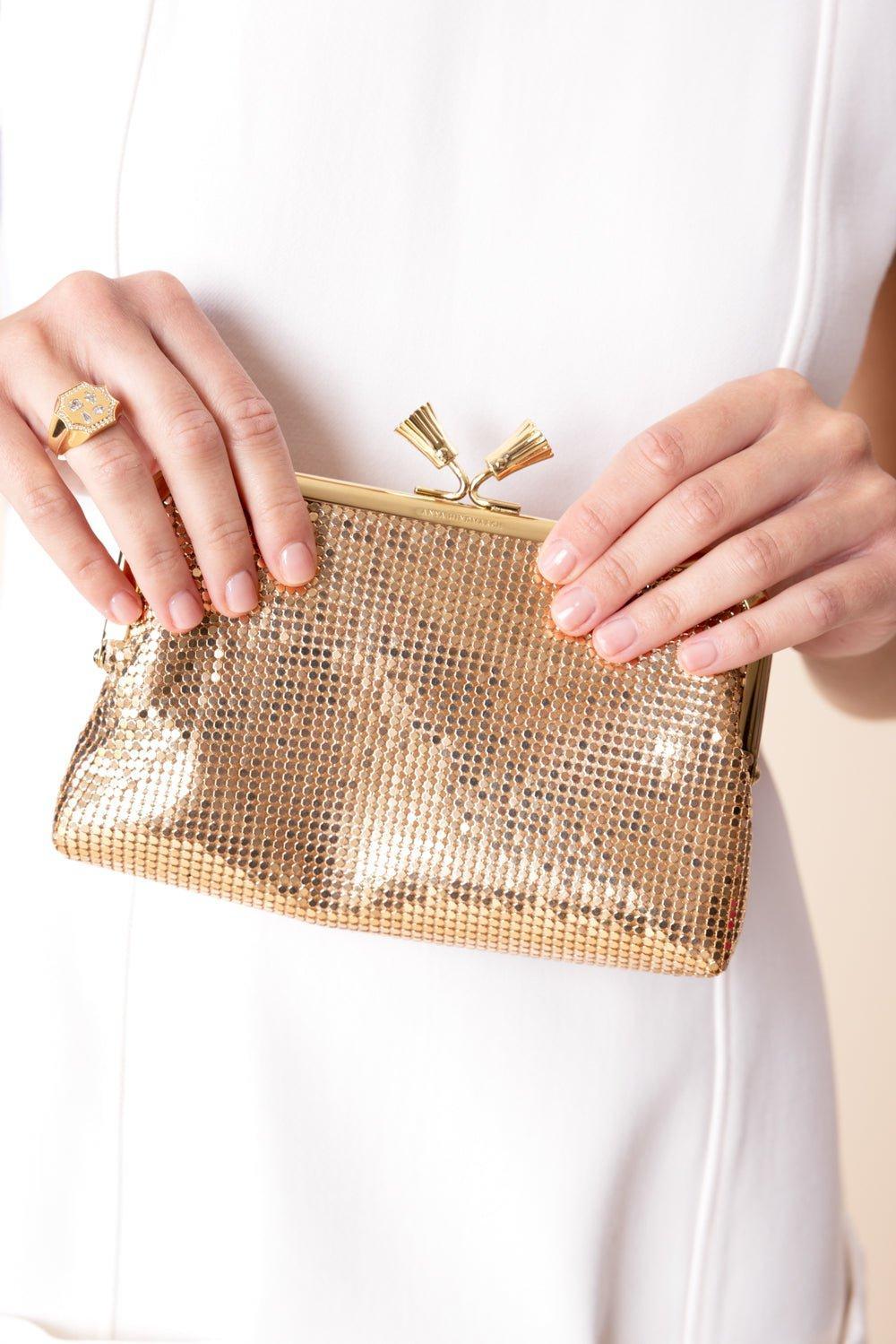 ANYA HINDMARCH-Maud Tassel Clutch - Gold Mesh-GOLD