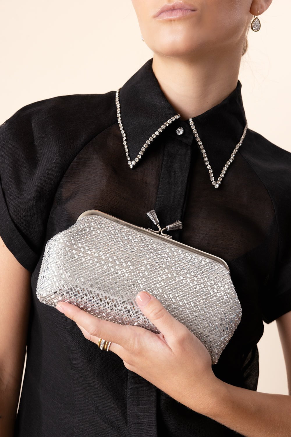 ANYA HINDMARCH-Maud Tassel Clutch - Silver Crystal-SILVER