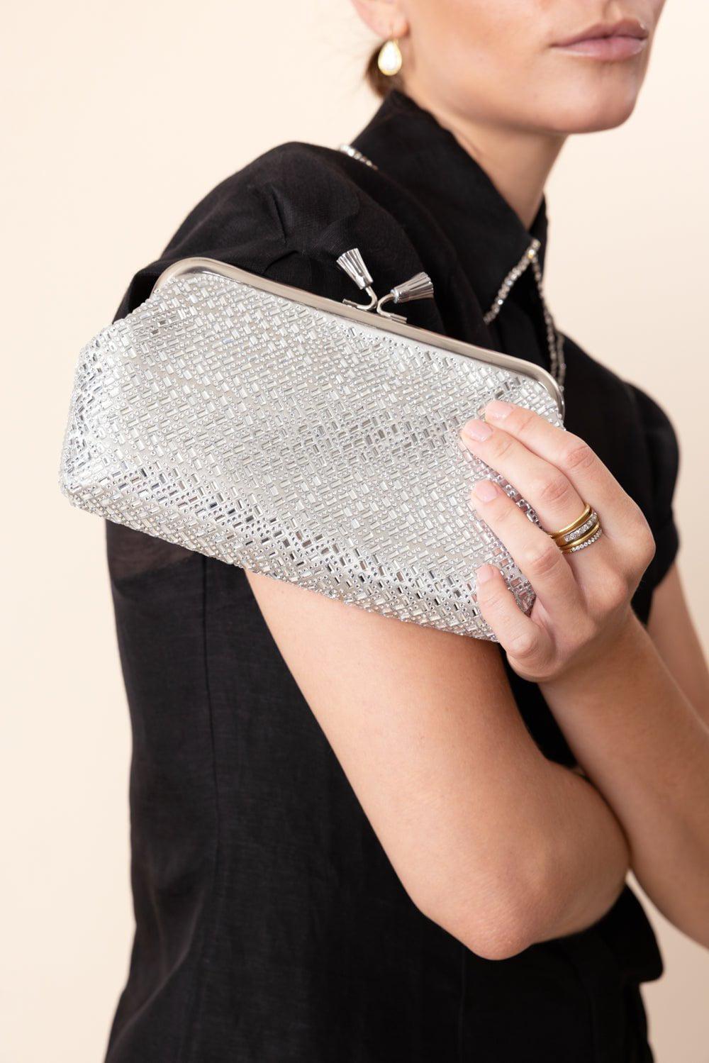 ANYA HINDMARCH-Maud Tassel Clutch - Silver Crystal-SILVER