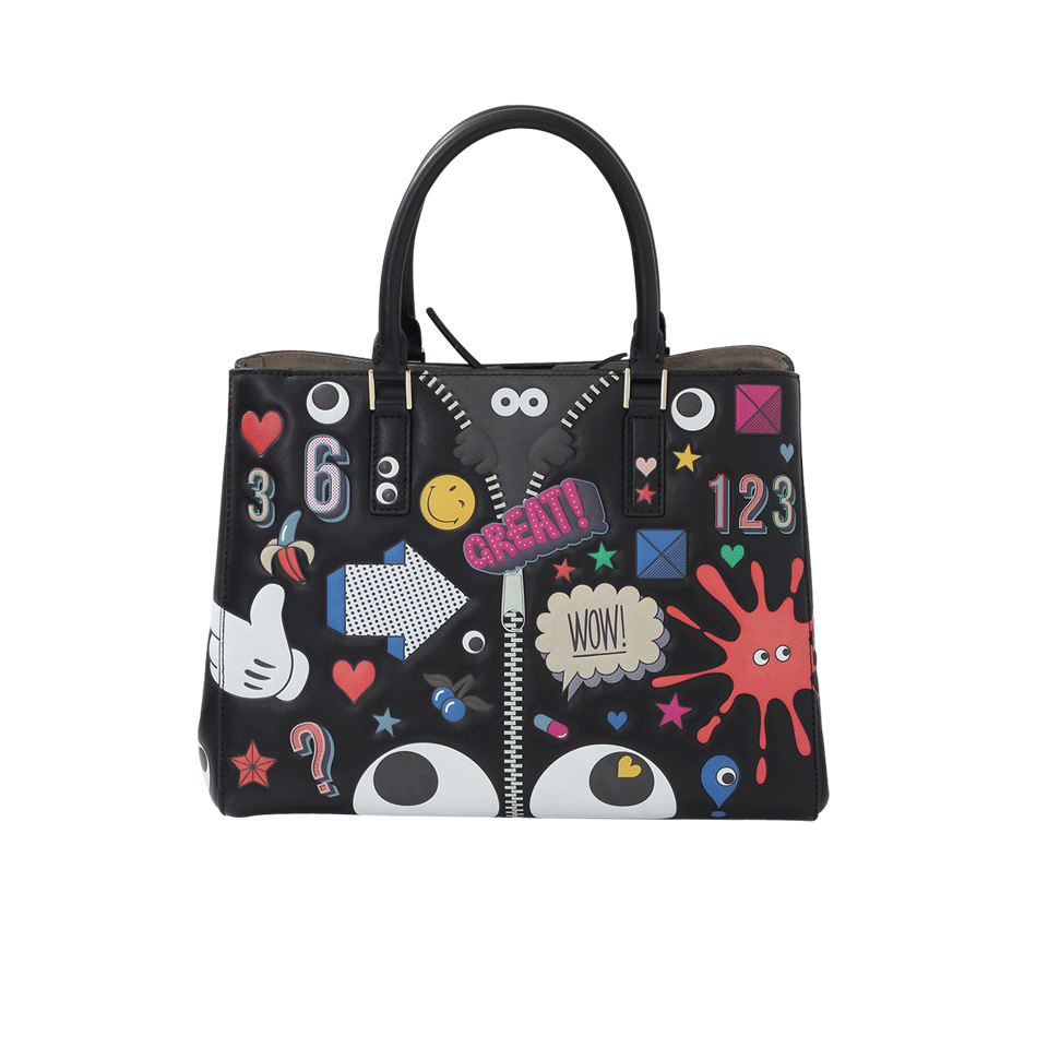 ANYA HINDMARCH-Small Ebury Wink Sticker Bag-BLACK