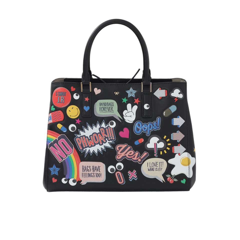 ANYA HINDMARCH-Small Ebury Wink Sticker Bag-BLACK