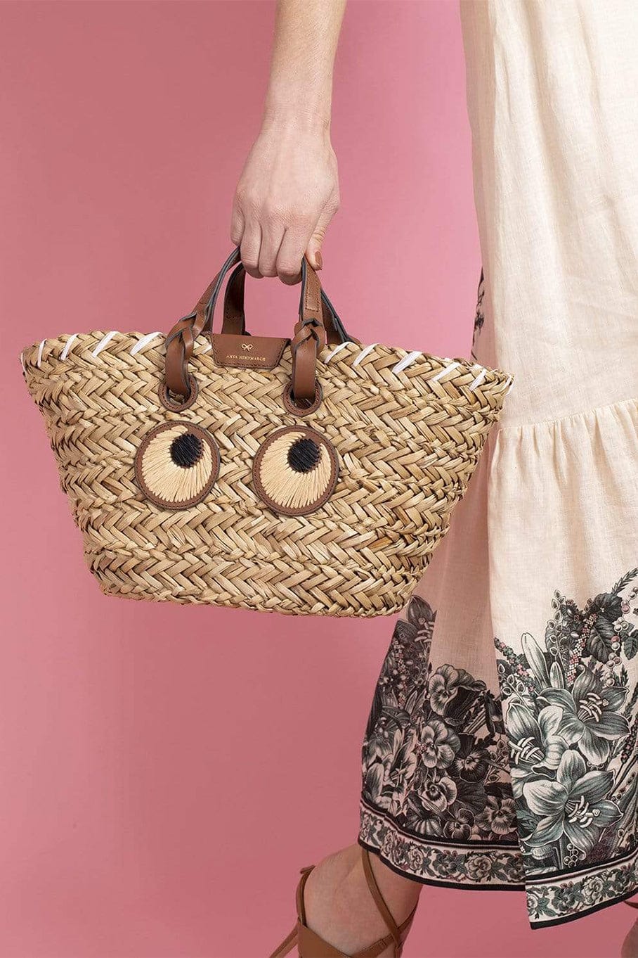 ANYA HINDMARCH-Small Paper Eyes Basket Seagrass-NATRL