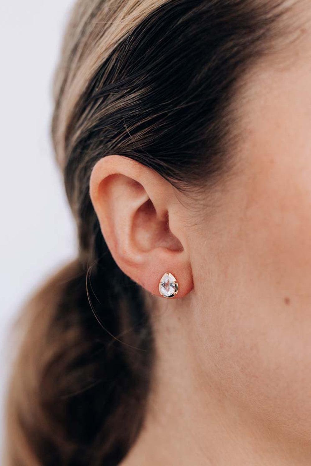 Clear Topaz Mélia Pear Stud Earring-YELLOW GOLD-JEWELRYFINE JEWELEARRING-ANZIE