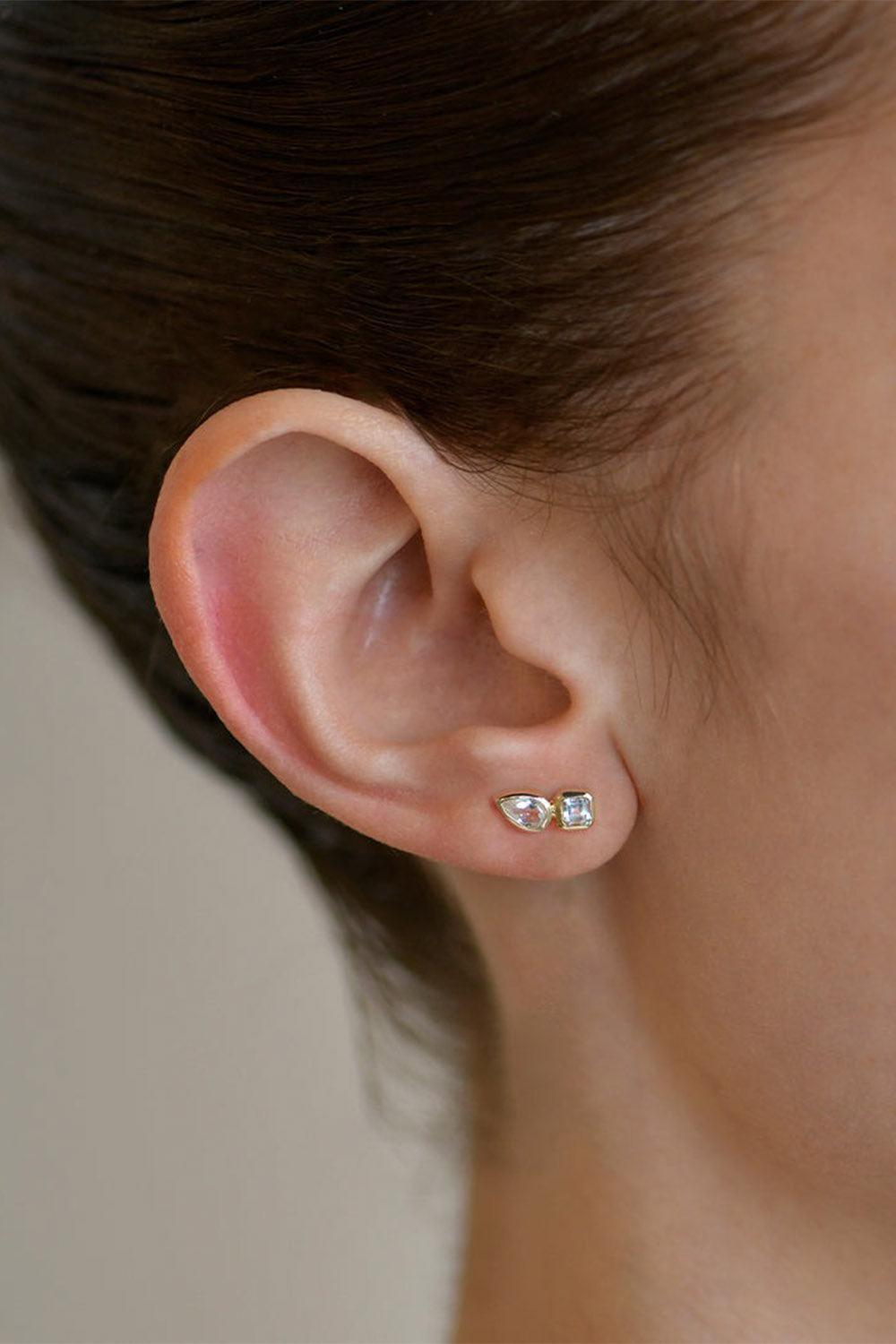 White Topaz Cléo Jaeda Double Pear Stud Earring-YELLOW GOLD-LEFT-JEWELRYFINE JEWELEARRING-ANZIE