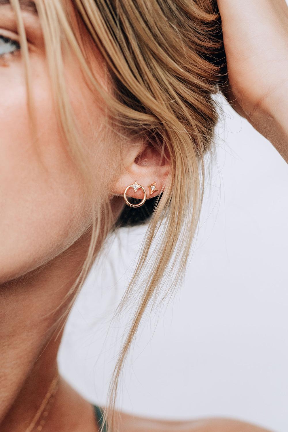 Mini Gothic Diamond Stud Earring-YELLOW GOLD-JEWELRYFINE JEWELEARRING-ANZIE