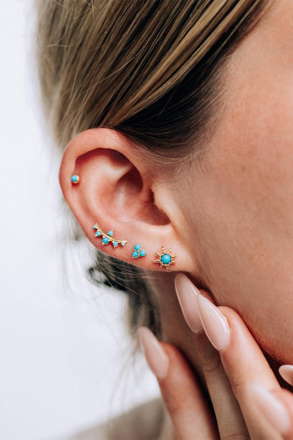 Turquoise Dew Drop Micro Bubbling Brook Stud Earrings-YELLOW GOLD-JEWELRYFINE JEWELEARRING-ANZIE