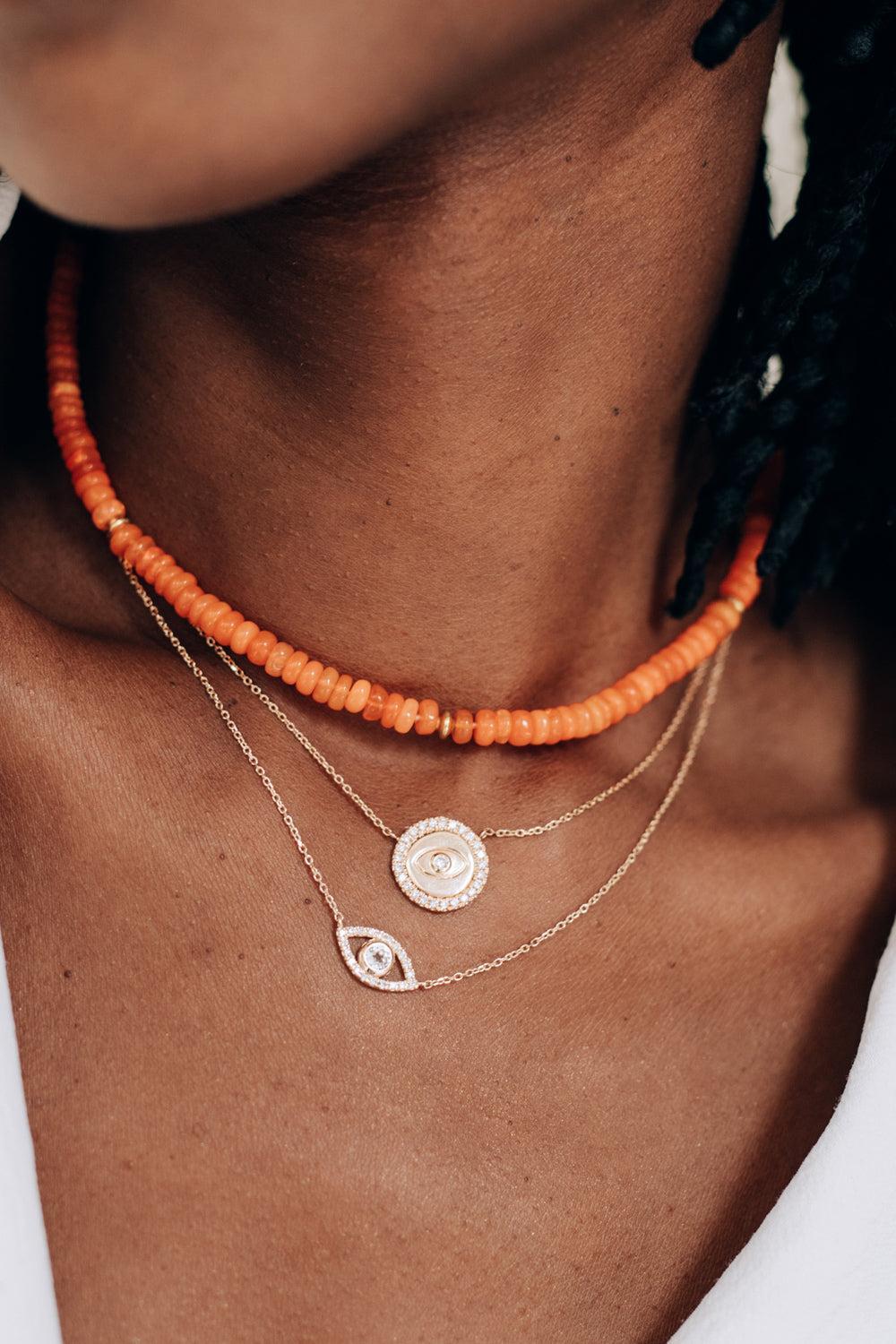 Mini Royale Evil Eye Necklace-YELLOW GOLD-18-JEWELRYFINE JEWELNECKLACE O-ANZIE