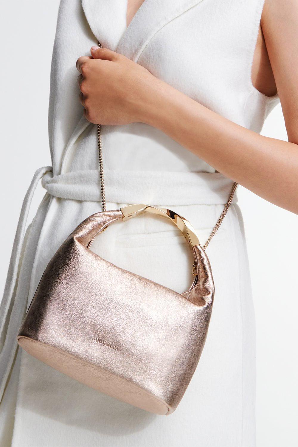AQUAZZURA-Twist Mini Hobo-PANNA COTTA/LIGHT GOLD
