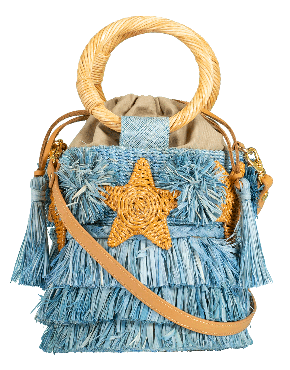ARANAZ-Stella Fringe Bucket Bag-BLUE