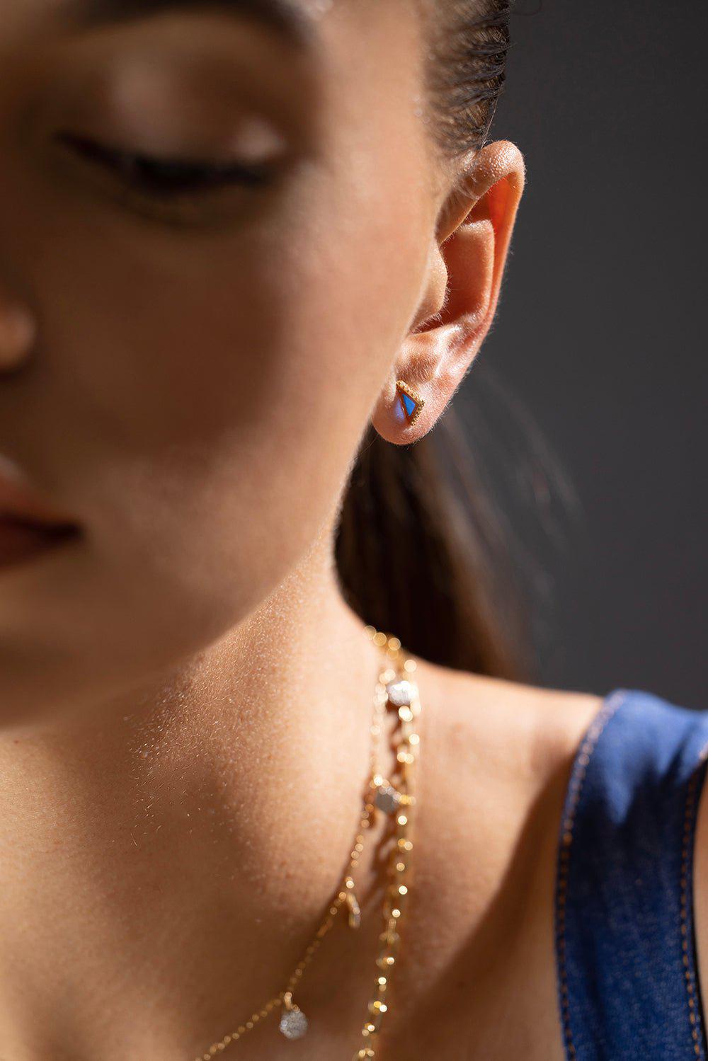 ARK-Blue Plique Diamond Spark Studs-YELLOW GOLD