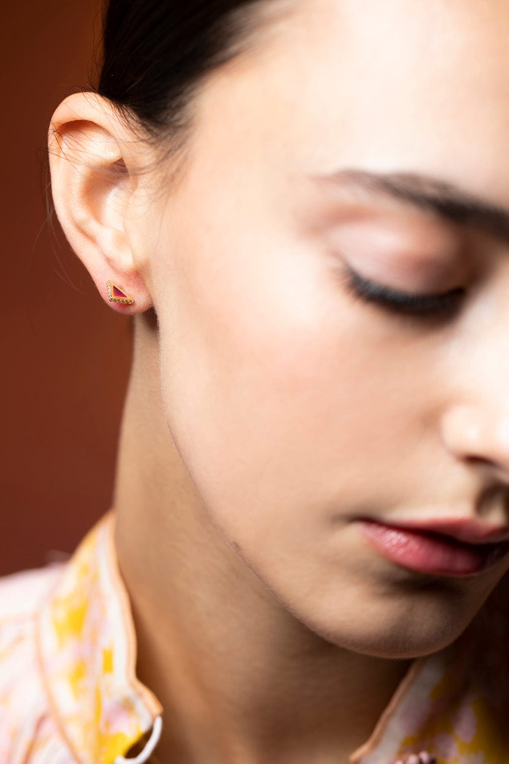 ARK-Pink Plique Spark Studs-YELLOW GOLD