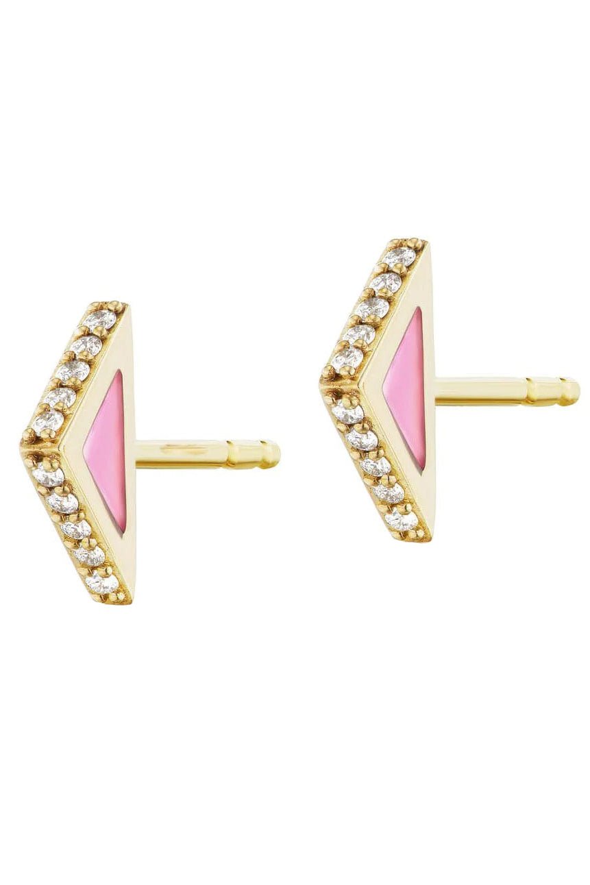 ARK-Pink Plique Spark Studs-YELLOW GOLD
