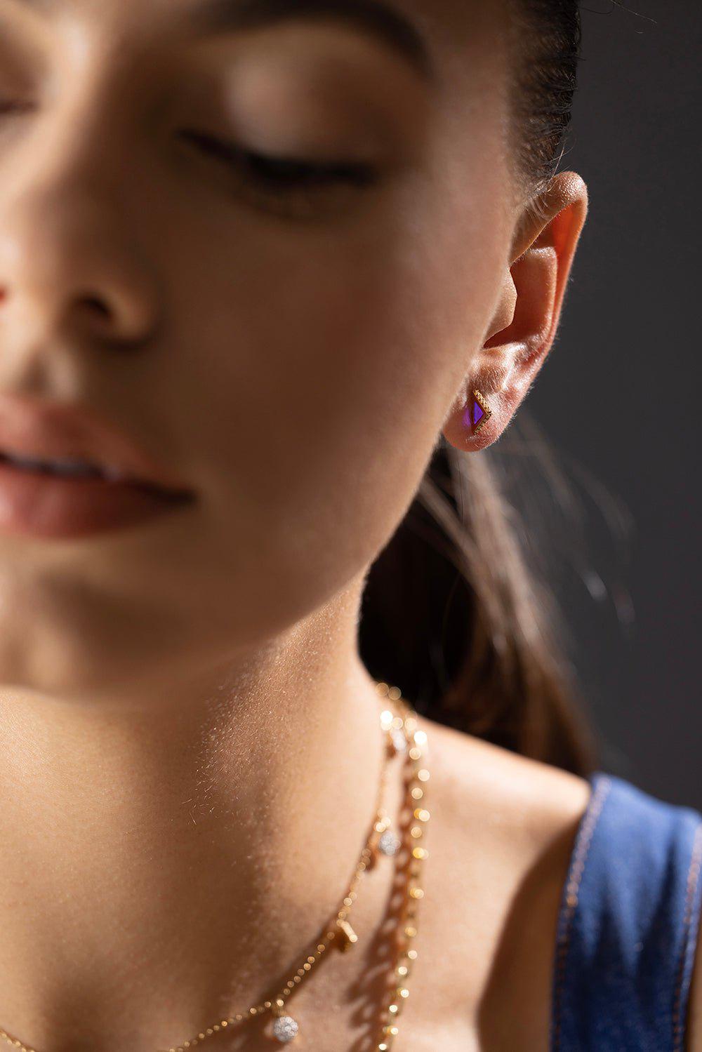 ARK-Purple Plique Spark Studs-YELLOW GOLD