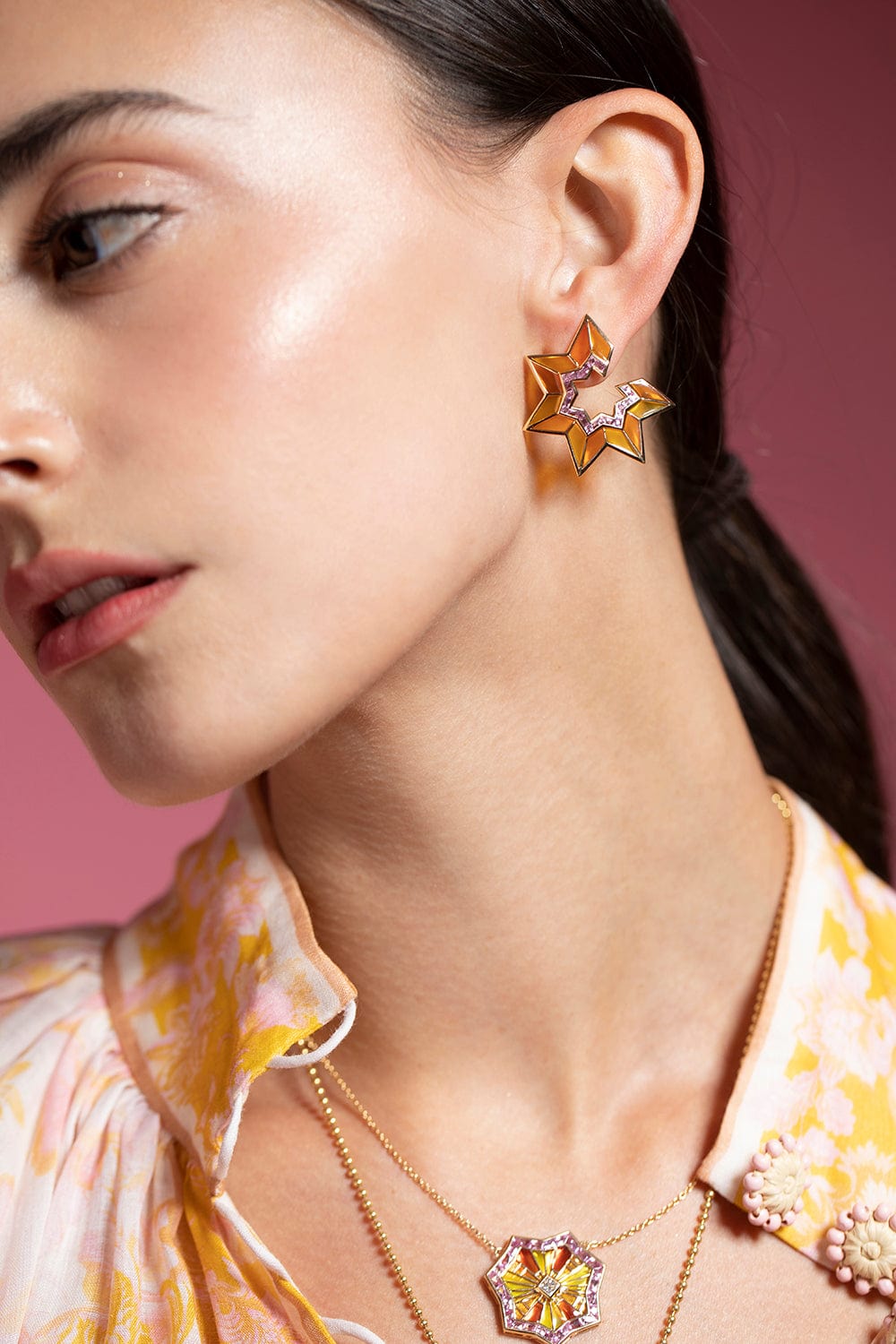 ARK-Sunburst Front Facing Hoops-YELLOW GOLD
