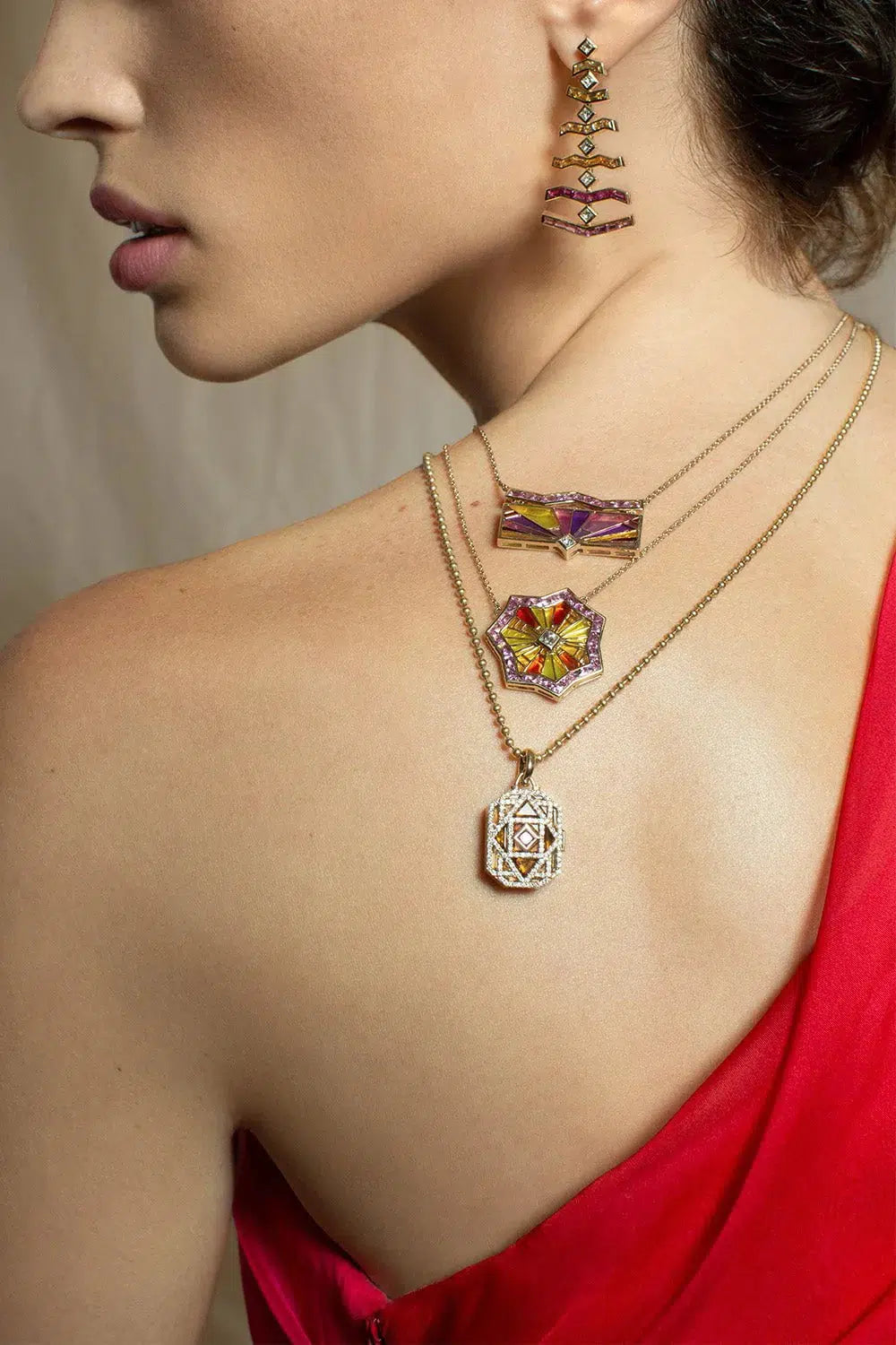 ARK-Om Plique-à-jour Necklace-YELLOW GOLD